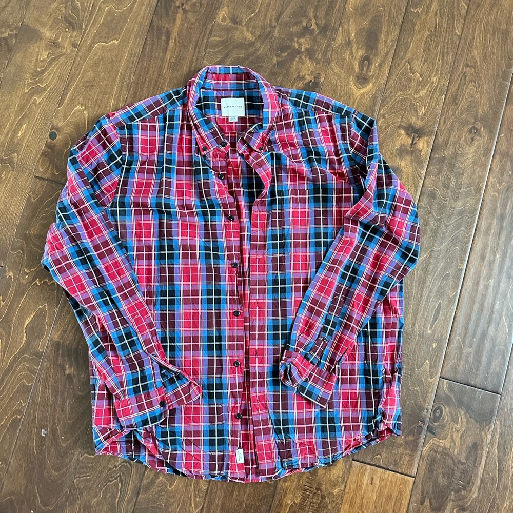 American Eagle Outfitters Red and Blue Plaid Shirt